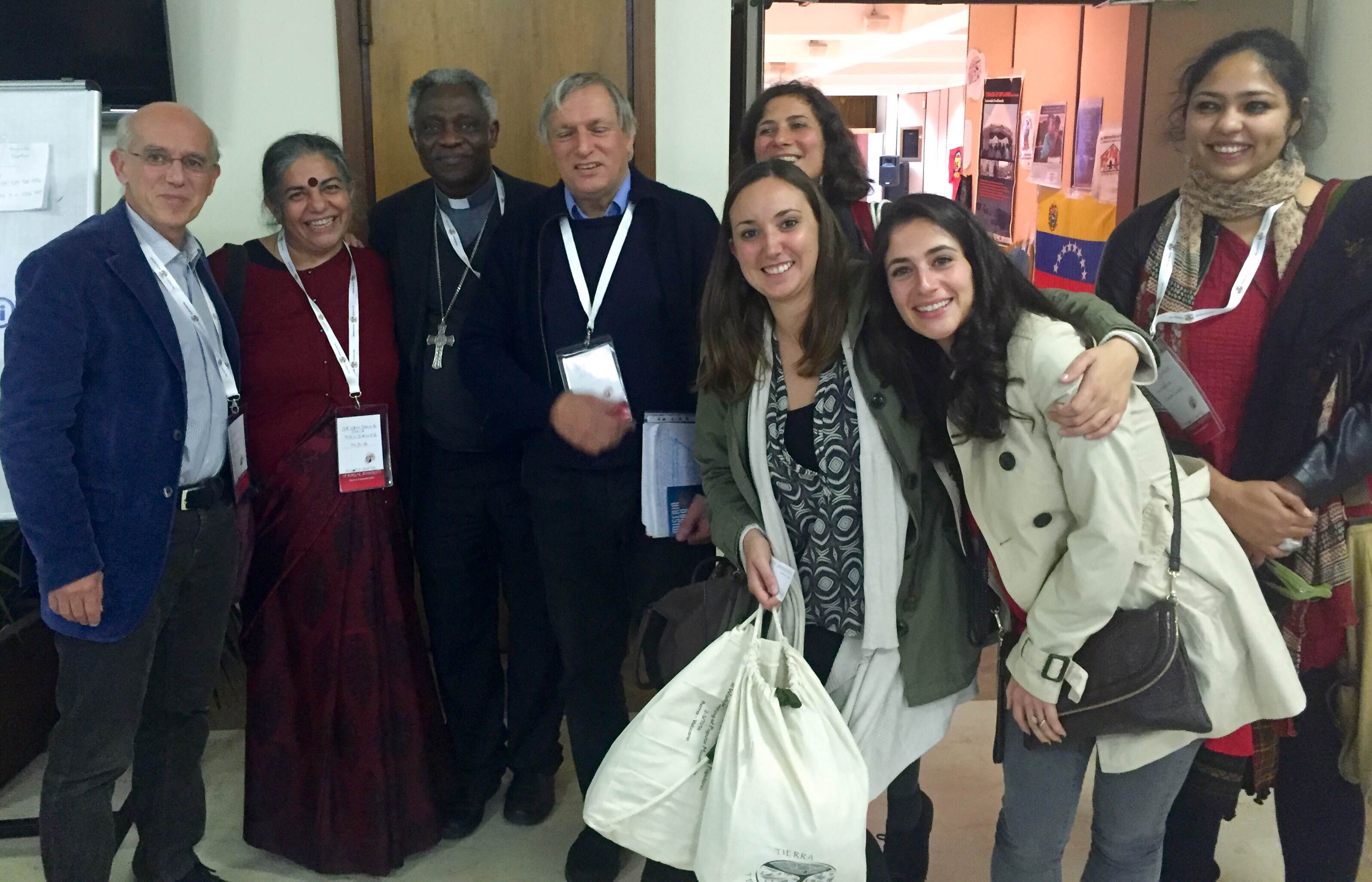 Dr Vandana Shiva and Ruchi Shroff of Navdanya, with Don Luigi Ciotti and Cardinal Turkson
