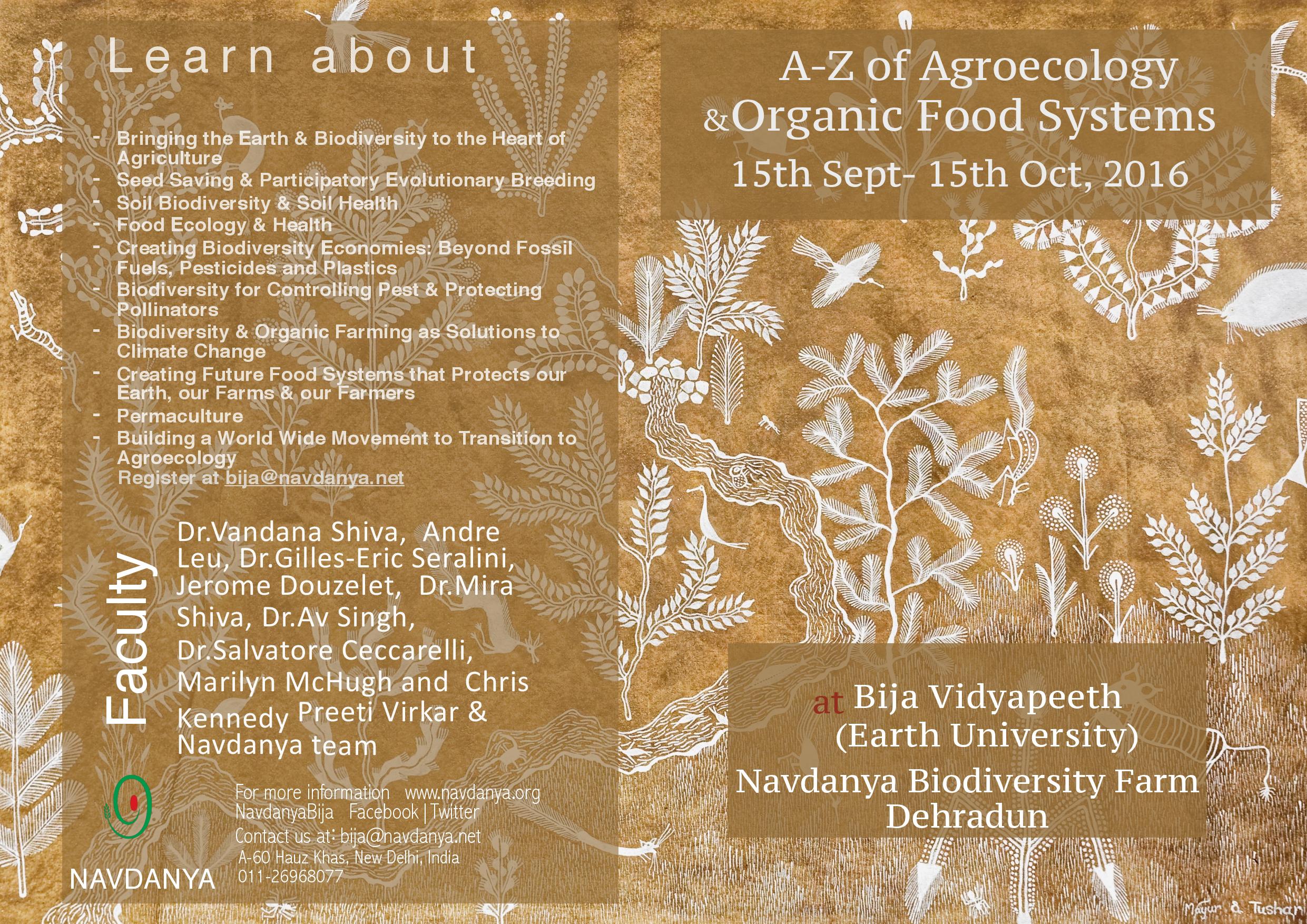 A-Z of Agroecology & Organic Food Systems — 15 September - 15 October 2016
