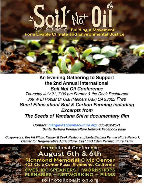 An Evening Gathering to Support the 2nd Annual International Soil Not Oil Conference
